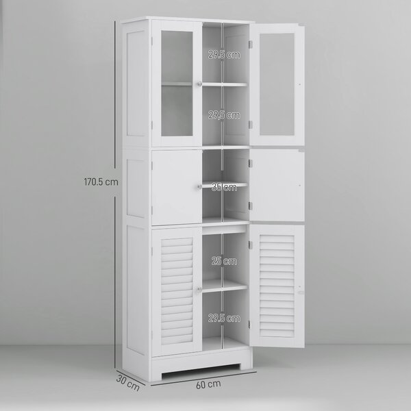 HOMCOM Dulap pentru Baie cu 3 Uși Duble din Lemn 60x30x170.5 cm, Alb | Aosom Romania