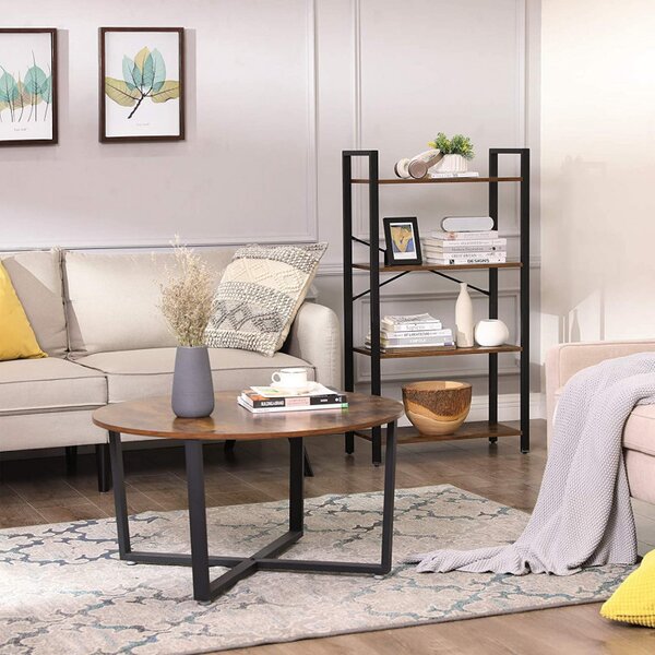 Raft cu 4 Polițe Model Dominik, Maro rustic/Negru, 66x30x120 cm
