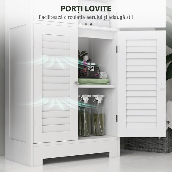 HOMCOM Dulap pentru Baie cu 3 Uși Duble din Lemn 60x30x170.5 cm, Alb | Aosom Romania
