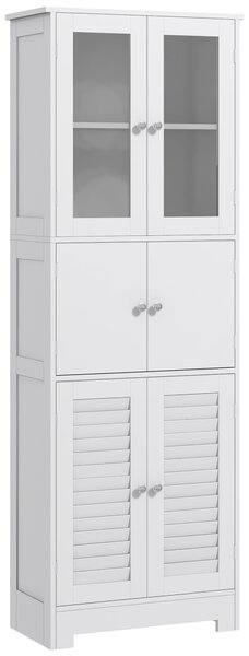 HOMCOM Dulap pentru Baie cu 3 Uși Duble din Lemn 60x30x170.5 cm, Alb | Aosom Romania