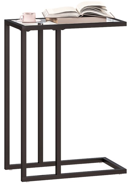 HOMCOM Măsuță de Cafea în Formă de C din Sticlă și Oțel, 46x25x63.5 cm, Negru | Aosom Romania