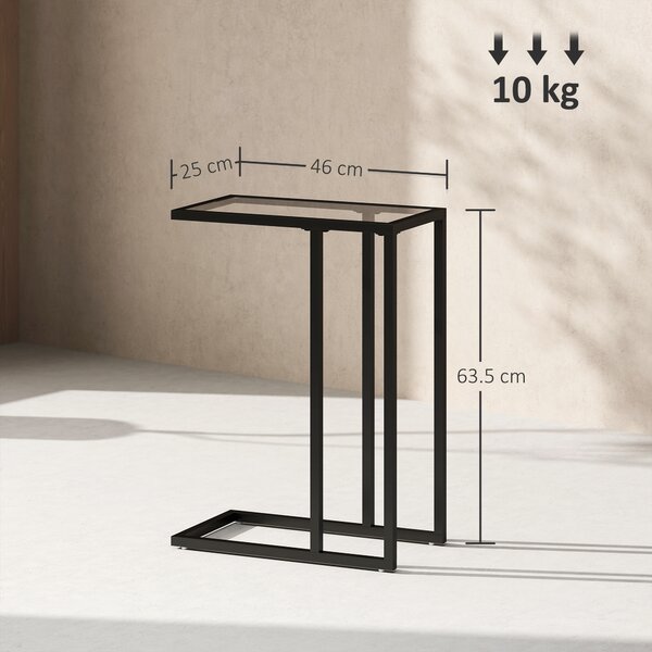 HOMCOM Măsuță de Cafea în Formă de C din Sticlă și Oțel, 46x25x63.5 cm, Negru | Aosom Romania