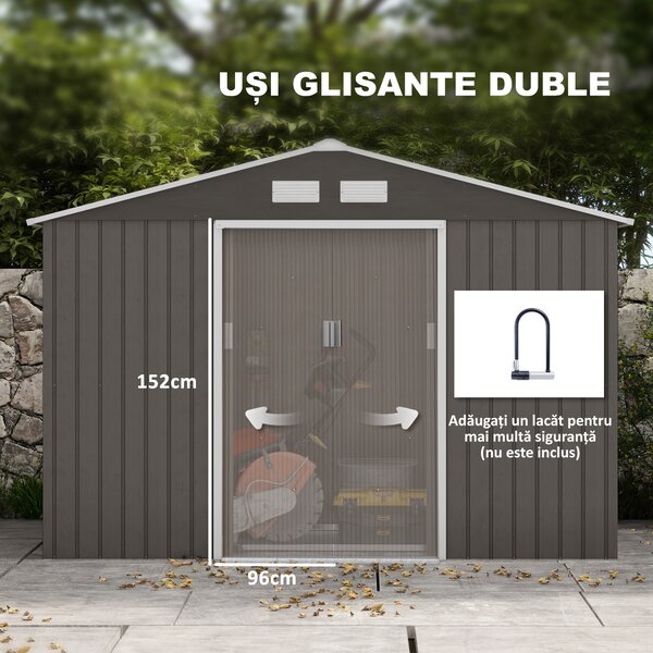Outsunny magazie scule si unelte, casuta de gradina din fier, sopron pentru exterior 277x195x192 cm | Aosom Romania