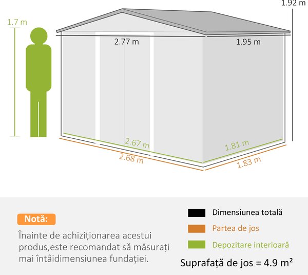 Outsunny magazie scule si unelte, casuta de gradina din fier, sopron pentru exterior 277x195x192 cm | Aosom Romania