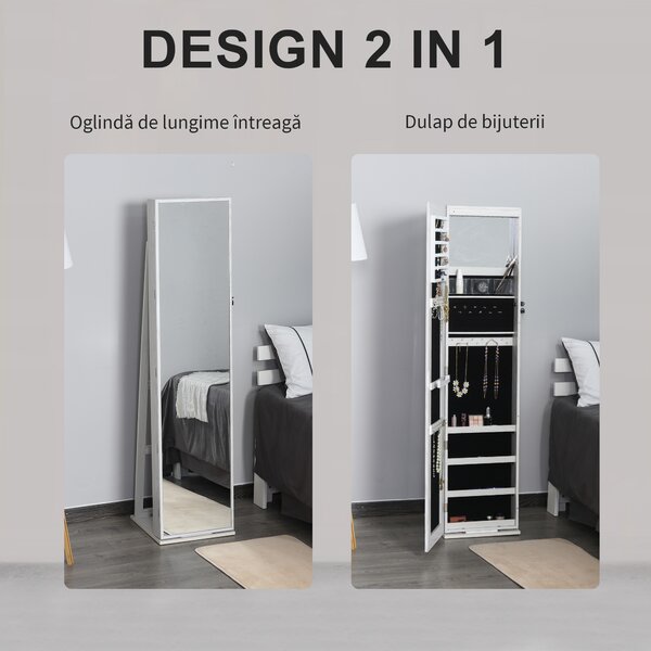 HOMCOM Dulap Bijuterii LED Alb cu Cheie | Aosom Romania