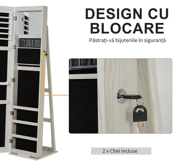 HOMCOM Dulap Bijuterii LED Alb cu Cheie | Aosom Romania