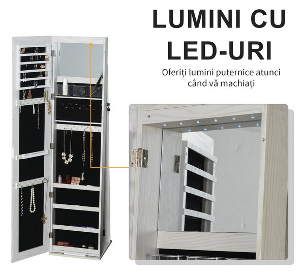 HOMCOM Dulap Bijuterii LED Alb cu Cheie | Aosom Romania