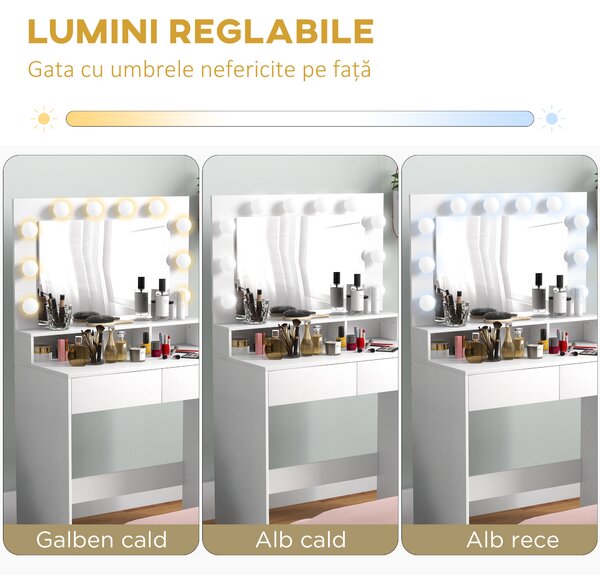 Oglindă LED, Toaletieră cu sertare | Aosom Romania