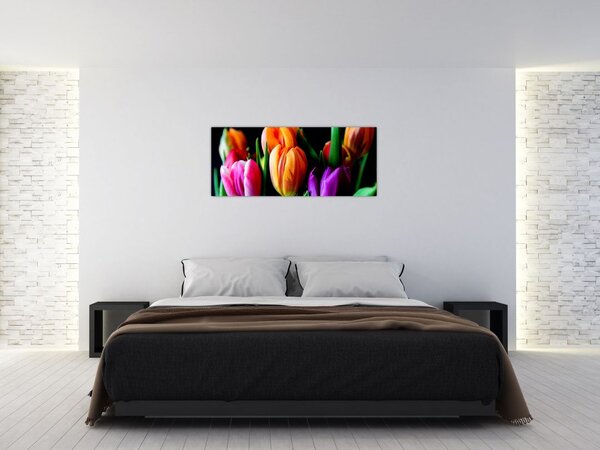 Tablou -Lalele pe fond negru (120x50 cm)