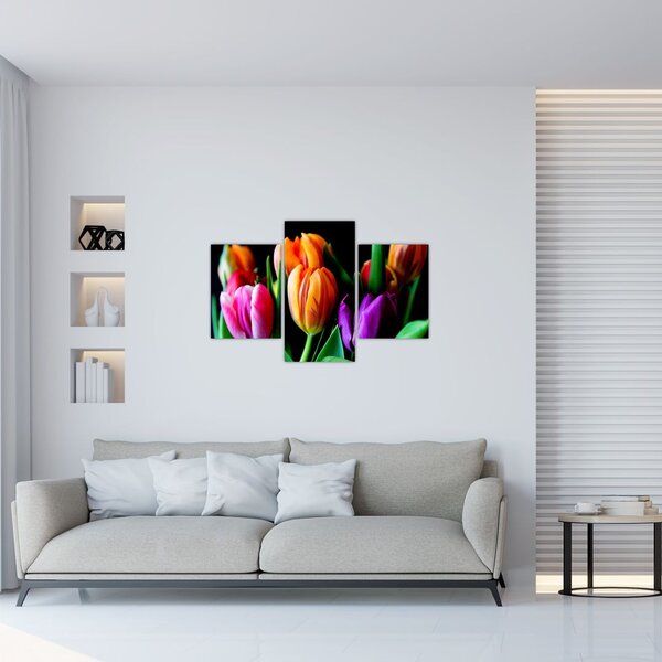 Tablou -Lalele pe fond negru (90x60 cm)