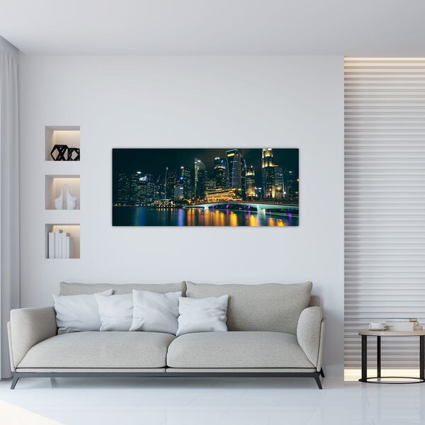 Tablou - Singapore noaptea (120x50 cm)