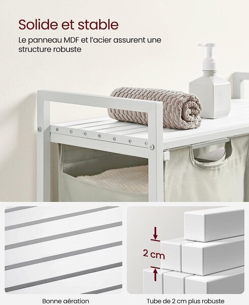 Cos de rufe, Vasagle, Alb, 73x33x71 cm