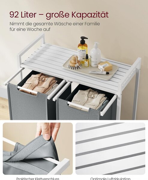 Cos de rufe, Vasagle, Alb-Gri deschis, 73x33x71 cm