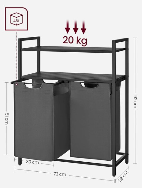 Cos de rufe, Vasagle, Negru-Gri, 73×33×92 cm