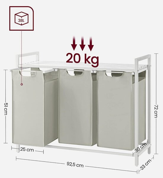 Cos de rufe, Vasagle, Alb, 92.5×33×72 cm