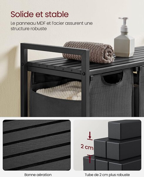 Cos de rufe, Vasagle, Negru-Gri, 92.5×33×72 cm