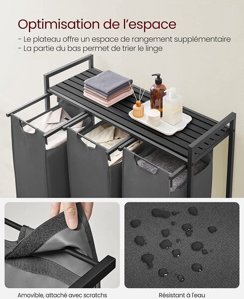 Cos de rufe, Vasagle, Negru-Gri, 92.5×33×72 cm
