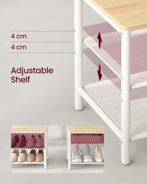Cuier cu bancuta si suport pantofi Model Glass, Natur/Alb, 98×35×180 cm