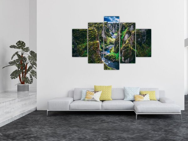 Tablou - Râu într-o vale stâncoasă (150x105 cm)