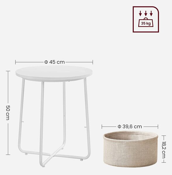 Masuta de cafea, Vasagle, Alb-Bej, 45×45×51 cm