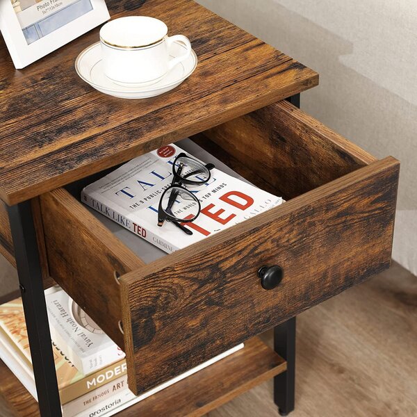 Noptiera Model Richards, Negru/Maro rustic, 40x40x50cm