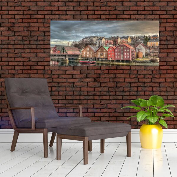 Tablou - Case lângă râu (120x50 cm)