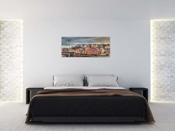 Tablou - Case lângă râu (120x50 cm)