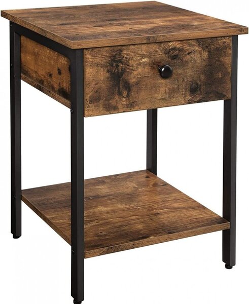 Noptiera Model Richards, Negru/Maro rustic, 40x40x50cm