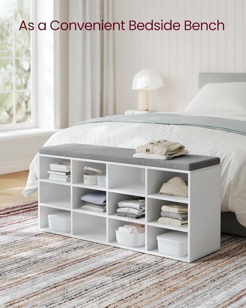 Banca cu suport pantofi Model Veronica, Alb / Gri, 104x30.3x48 cm