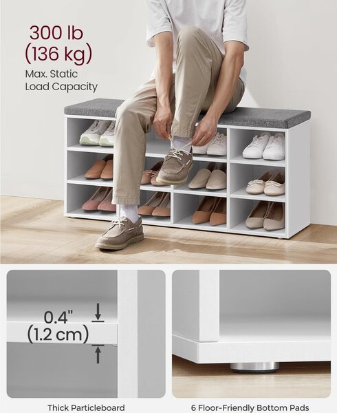 Banca cu suport pantofi Model Veronica, Alb / Gri, 104x30.3x48 cm