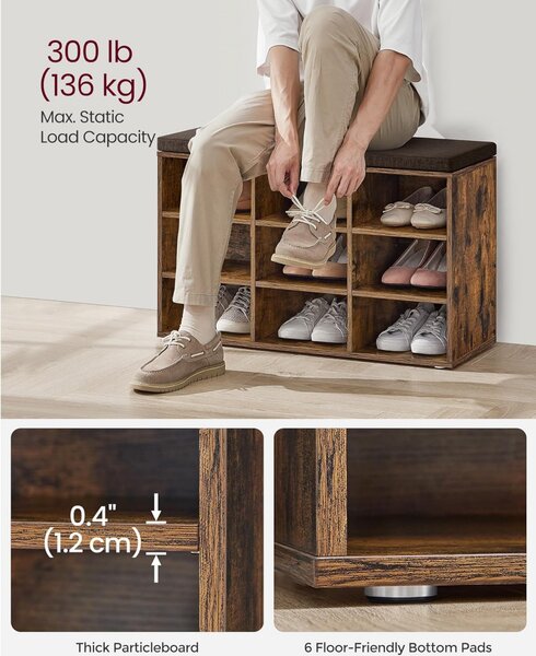 Banca cu suport pantofi Model Angel, Maro, 78.5x30.3x48 cm