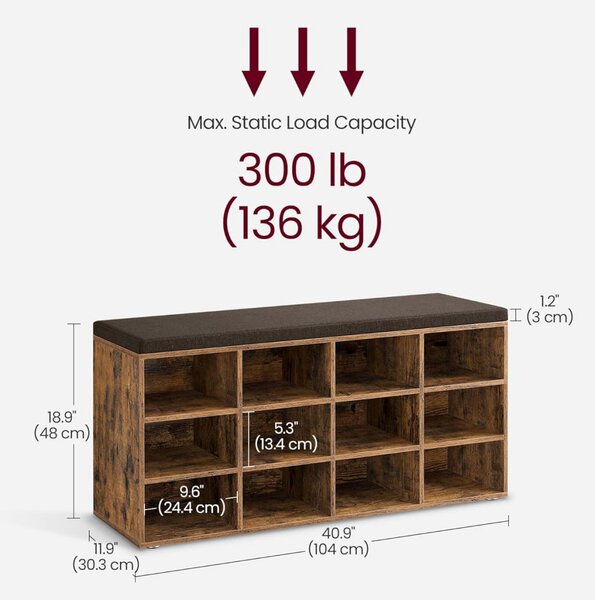 Banca cu suport pantofi Model Wesson, Maro, 104x30.3x48 cm