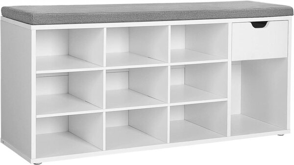 Banca cu suport pantofi Model Heaven, Alb / Gri, 104x30.5x48 cm