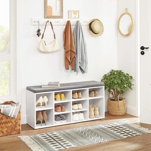 Banca cu suport pantofi Model Ryleigh, Alb, 104x30x48 cm