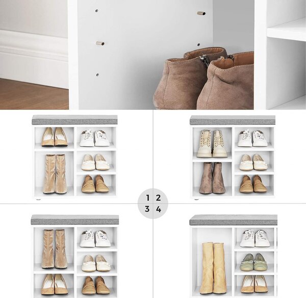 Banca cu suport pantofi Model Ryleigh, Alb, 104x30x48 cm