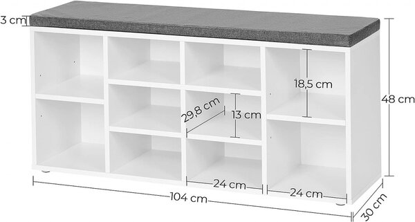Banca cu suport pantofi Model Ryleigh, Alb, 104x30x48 cm