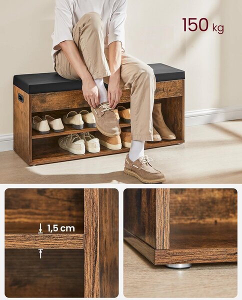 Banca cu suport pantofi Model Maggie, Maro, 100x30x44 cm