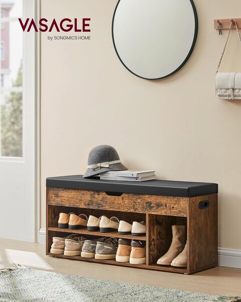 Banca cu suport pantofi Model Maggie, Maro, 100x30x44 cm