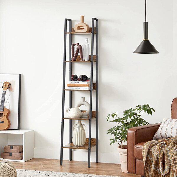 Raft tip Scară cu 5 Polițe Model Judson, Maro/Negru, 33.8x30x170 cm