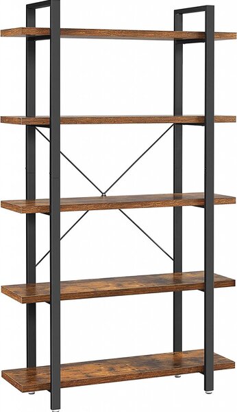 Raft pentru Cărți, cu 5 Polițe Model Mary, Maro/Negru, 105x33.5x177.5 cm
