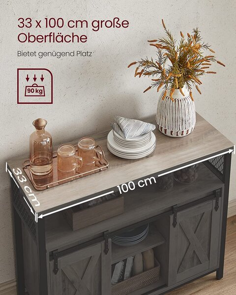 Bufet Multifuncțional cu 2 uși glisante Model Nellie, Gri/Negru, 100x33x80 cm