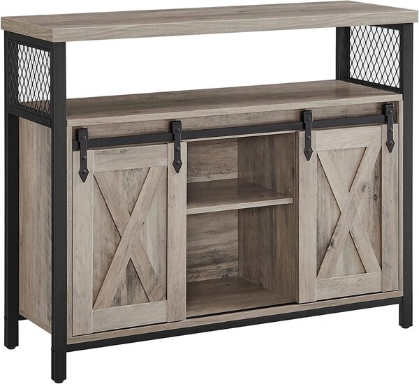Bufet Multifuncțional cu 2 uși glisante Model Nellie, Gri/Negru, 100x33x80 cm