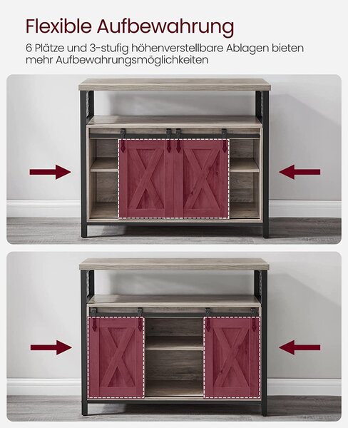 Bufet Multifuncțional cu 2 uși glisante Model Nellie, Gri/Negru, 100x33x80 cm