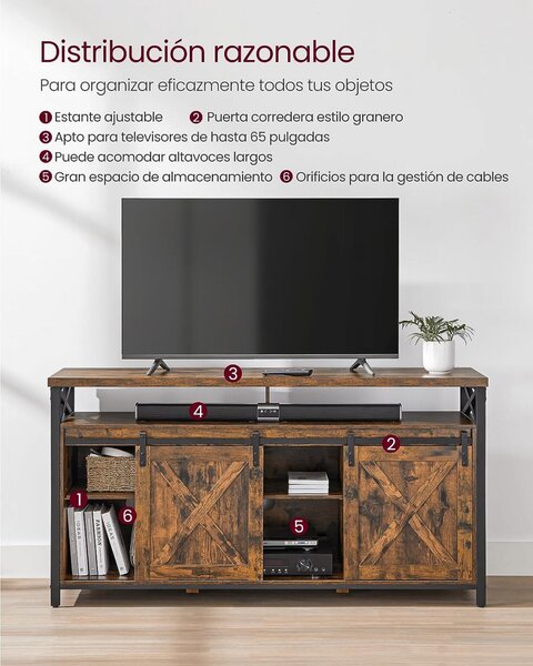 Comoda TV Vasagle, Model Castillo, 147x40x76 cm, Maro/Negru