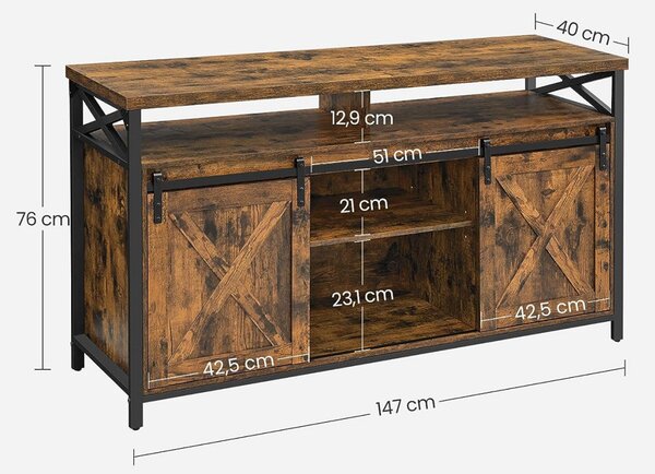Comoda TV Vasagle, Model Castillo, 147x40x76 cm, Maro/Negru