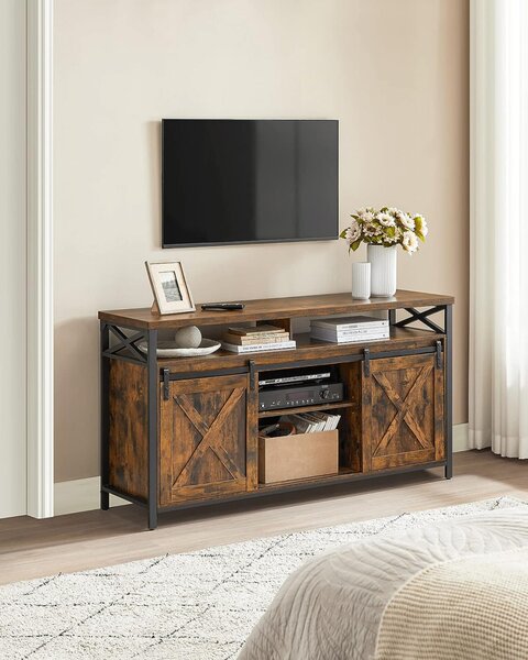 Comoda TV Vasagle, Model Castillo, 147x40x76 cm, Maro/Negru