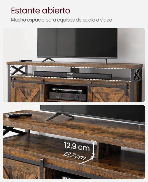 Comoda TV Vasagle, Model Castillo, 147x40x76 cm, Maro/Negru