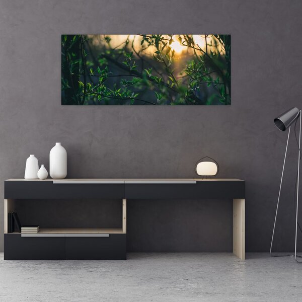 Tablou - Soarele strălucind printre crengile copacilor (120x50 cm)