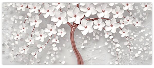 Tablou - Imaginea copacului alb cu flori albe, rosegold (120x50 cm)