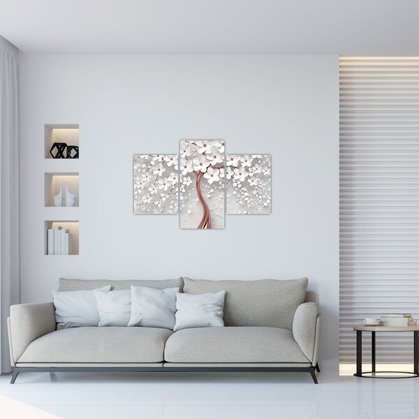 Tablou - Imaginea copacului alb cu flori albe, rosegold (90x60 cm)